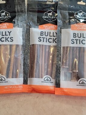 Dentley's Nature's Chews Bully Sticks X3 packs, NEW. 24 Total Dog treats, bones